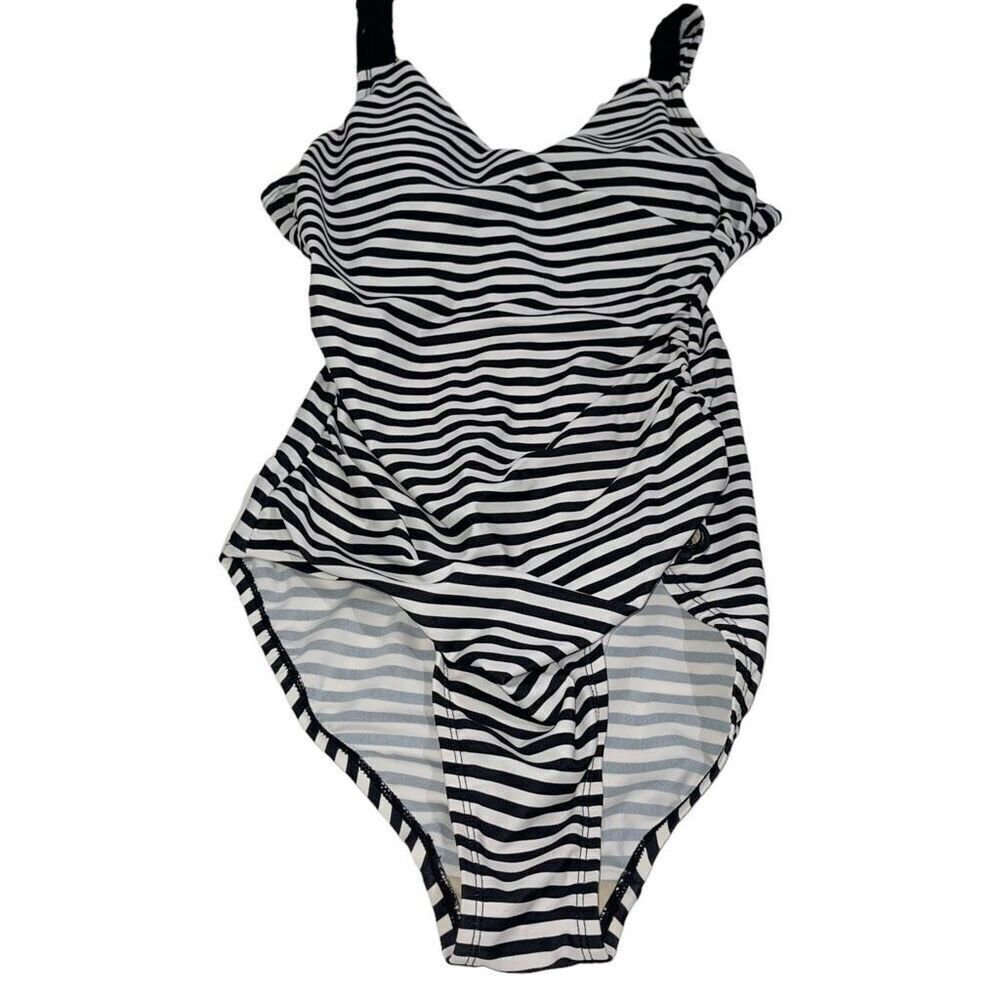 Merona Black & White Striped One Piece Swimsuit - Size Small